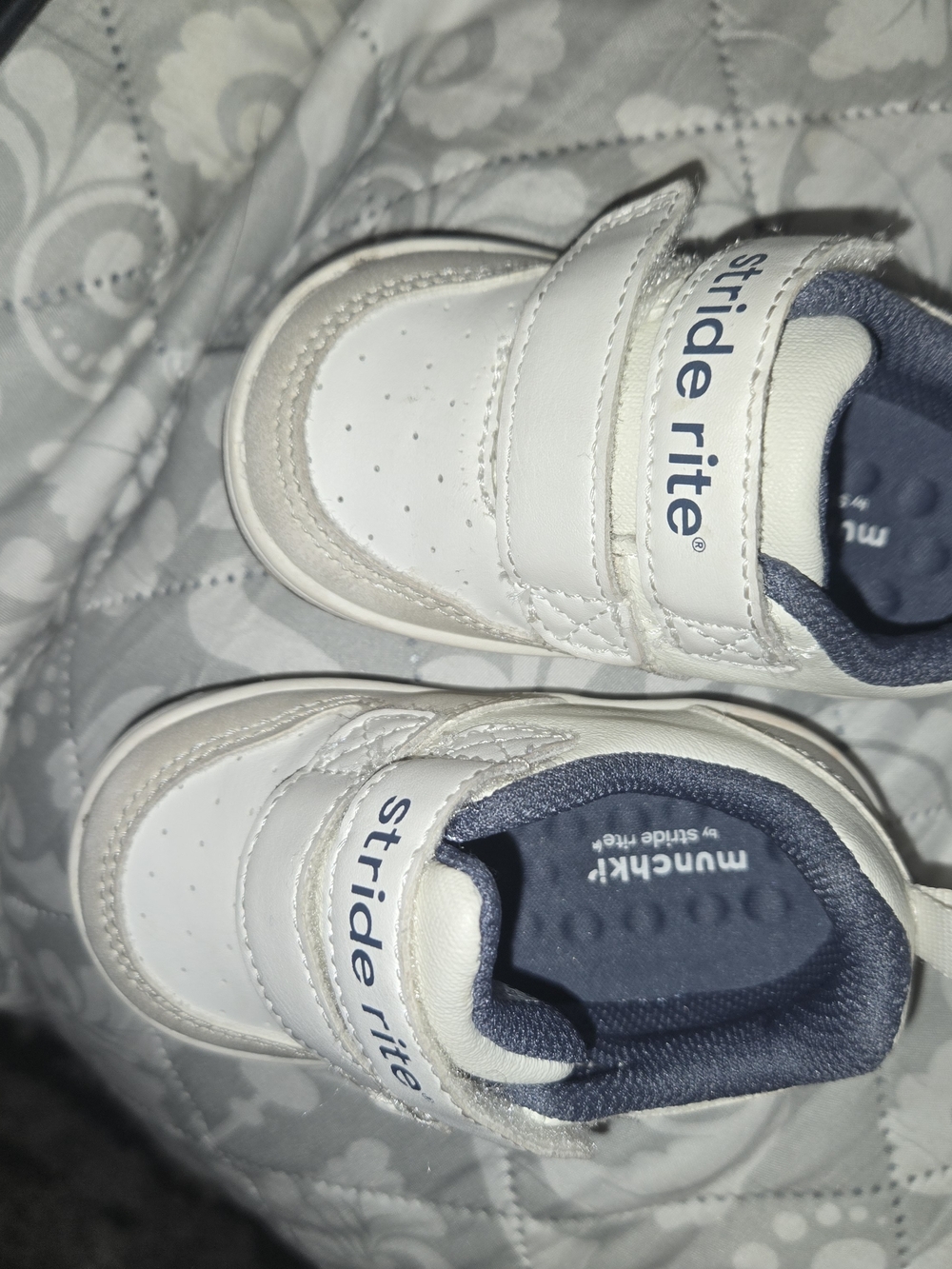Stride Rite White and Navy Velcro Baby Sneakers